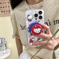 Cute Sanrio Hello Kitty Magnetic Wallet Bracket Magsafe Wireless Charge Phone Case For iPhone 16 15 14 13 12 11 Pro Max Cover With Holder