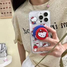 Cute Sanrio Hello Kitty Magnetic Wallet Bracket Magsafe Wireless Charge Phone Case For iPhone 16 15 14 13 12 11 Pro Max Cover With Holder