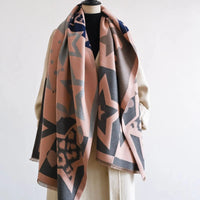 Lusy Store 2024 Luxury Star Two-Sided Scarf For Women Warmer Winter Cashmere Pashmina Scarves Shawls Female Thick Blanket Wraps Foulard 
