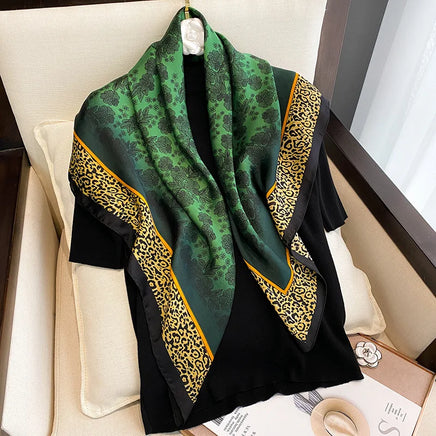 Lusy Store 90*90cm Women Square Silk Scarf Luxury Brand Large Shawl Neckerchief Print Headband Female Foulard Bandana Wraps Hijab Scarves 