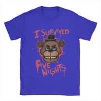 Five Nights T-Shirts for Men At Freddys Novelty Pure Cotton Tee Shirt Round Collar Short Sleeve Plus Size Clothes Blue