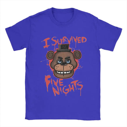 Five Nights T-Shirts for Men At Freddys Novelty Pure Cotton Tee Shirt Round Collar Short Sleeve Plus Size Clothes Blue