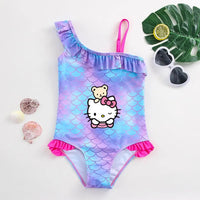 Hello Kitty Girls Swimsuit Mermaid Fish Scale One-Piece Bathing Suits Children's Dresses Kids Wear Summer Swimwear Beach Suit 005