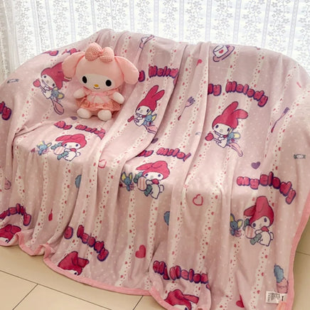 Sanrio Plush Kids Blanket Soft Fluffy Hello Kitty Cinnamoroll Cartoon Warm Throw Quilt Rainbow Blanket for Sofa Bedroom Gift My Melody