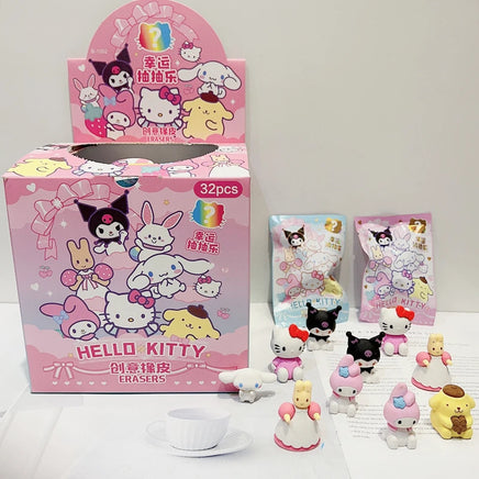 Eraser Rubber 32pcs Kawaii Students Stationery Kuromi Hello Kitty 3D Eraser Clean Tools Gifts 32Pcs Set A