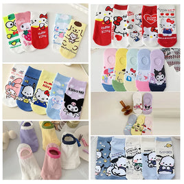 5pcs Hello Kitty Anime Socks - Harajuku Cartoon Cotton Printed Female Gift