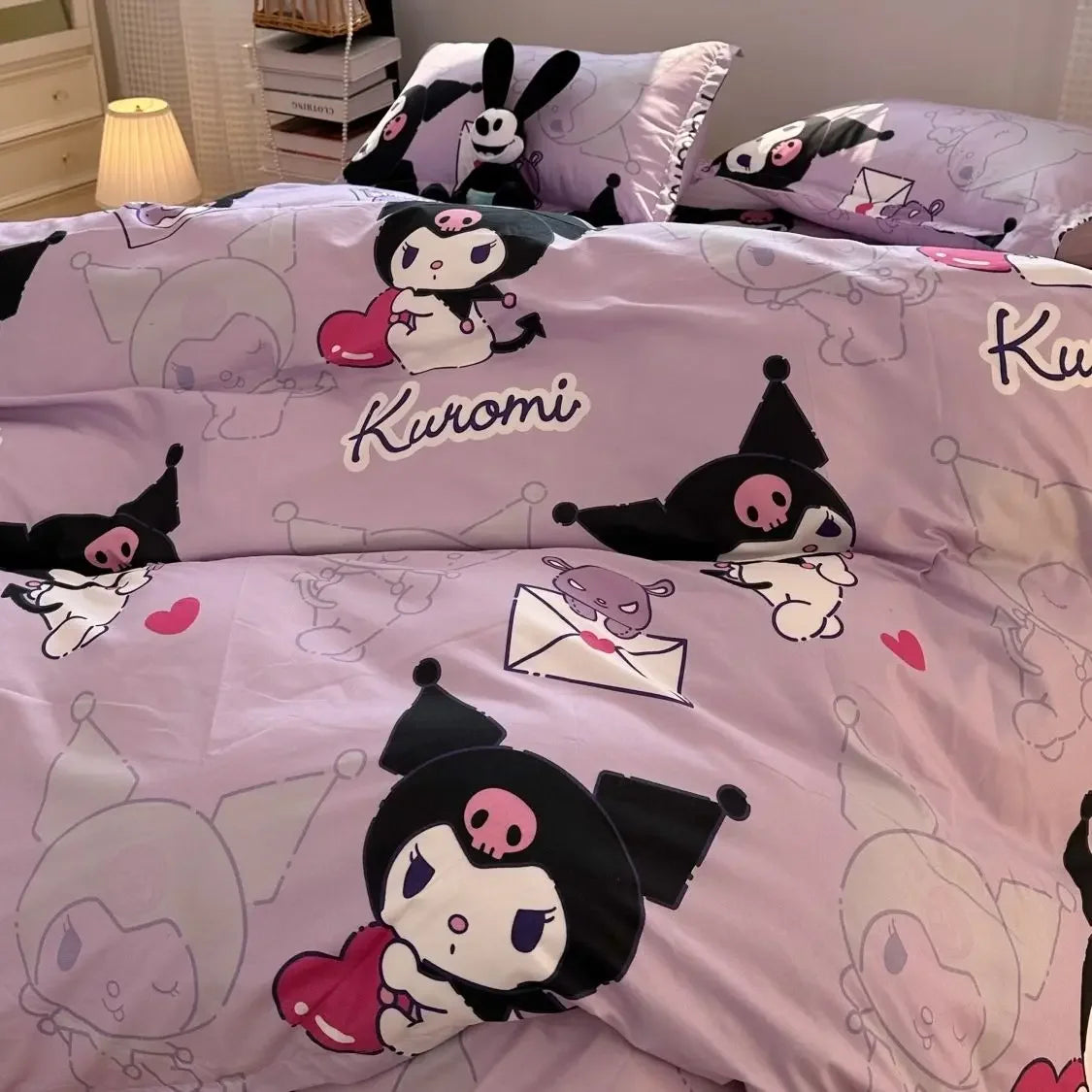 Lusy Store LLC Hello Kitty Bedding Set Kawaii Cartoon Bed Linen Sheet Duvet Cover With Pillowcase Girls Bed Cover Set bedding