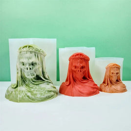 3D Masked Veil Skull Candle Silicone Mold Halloween Decor Skeleton Bust Statue Scented Candle Resin Casting Mould Holiday Gifts