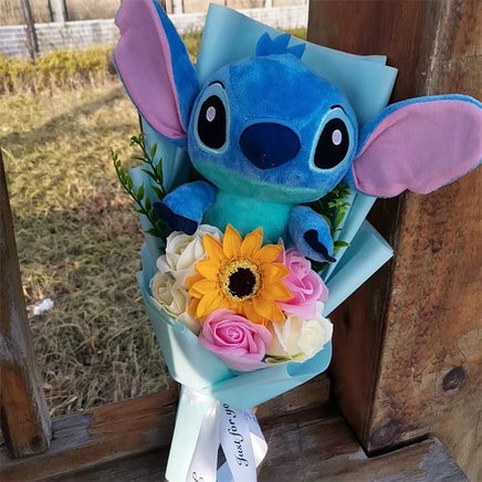 Lusy Store LLC Lilo &amp; Stitch Plush Bouquet With Sunflower Soap Rose Flower Gift Bouquet