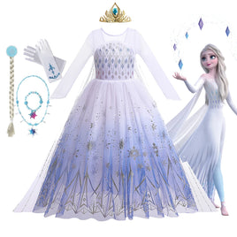 Frozen 2 Cosplay Costumes for Girls Anna & Elsa Princess Snow Queen Long Dresses Halloween Party Carnival Clothes Vestido