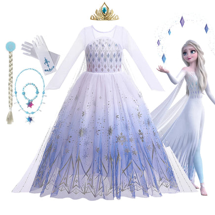 Frozen 2 Cosplay Costumes for Girls Anna & Elsa Princess Snow Queen Long Dresses Halloween Party Carnival Clothes Vestido