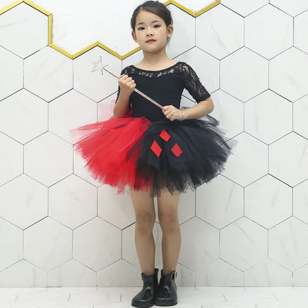Black Red Clown Tutu Skirt Outfit for Girls Carnival Halloween Costumes for Kids Birthday Party Tutus Fluffly Princess Ball Gown