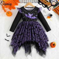 1-5Y Toddler Girls Halloween Dresses For Kids Long Sleeve Allover Bat Printed Party Dresses Children Baby Halloween Costumes