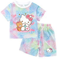 Hello Kitty Sets Summer Breathable Soft Children Clothes Baby Girls Cute Cartoon Short Sleeve Thin Two Piece Suit Gift