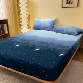 1 Simple modern starry sky printed matte Fitted Sheet, bedroom printed bed cover, bedding (excluding pillowcases) Lusy Store