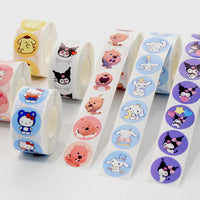 500Pcs/roll New Kawaii Sanrio Sticker Cute Cinnamoroll Kuromi Hello Kitty Cartoon Kids Reward Stickers Gift Decor Decals Toys