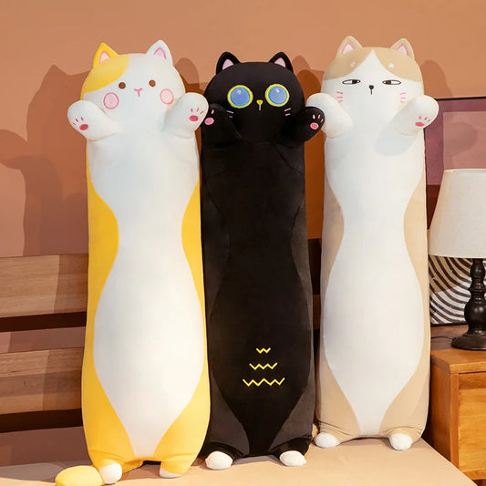 Lusy Store LLC Long Giant Cats Plush Toy Cylidrical Animal Bolster Pillow Cat Stuffed Plushie Children Sleeping Friend Gift Plush