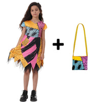 2024 halloween Costumes Kids Girls Cosplay Clothing The Nightmare Before Christmas Children Princess Sally With Bag Suit 2-10T 2pcs set B
