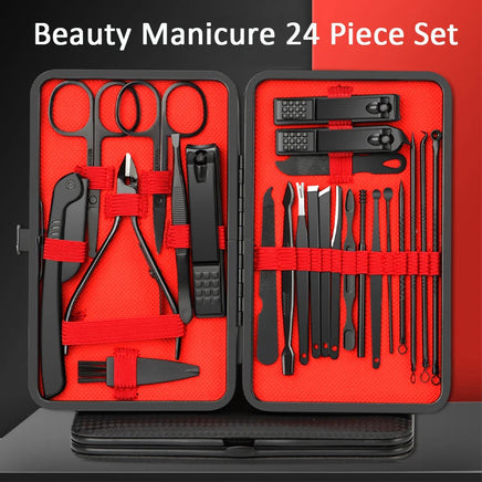 7/10/12/18/20/24PCS Set Professional Manicure Set Kits Stainless Steel Fingernail Toenail Clippers Set with Leather Portable Lusy Store
