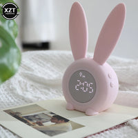 Mini Cartoon LED Digital Alarm Clock Electronic LED Display Sound Control Cute Rabbit Night Lamp Desk Rechargeable Clock
