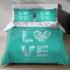 Teal Love Bedding Set for Valentine's Day 4pcs - Bedding Sets
