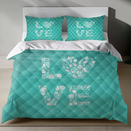 Teal Love Bedding Set for Valentine's Day 4pcs - Quilt Sets