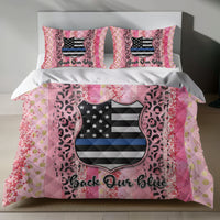 Vibrant Thin Blue Line Linen Bedding Set - Bold Pink Leopard Print 4pcs - Quilt Sets