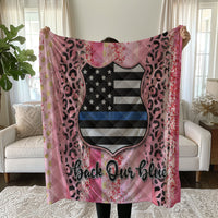 Vibrant Thin Blue Line Linen Bedding Set - Bold Pink Leopard Print