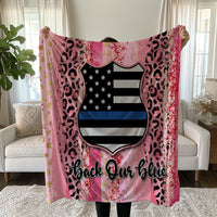 Vibrant Thin Blue Line Linen Bedding Set - Bold Pink Leopard Print