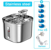 Ultra-Quiet Stainless Steel Cat Fountain with Automatic Sensor & Filter Silver 2.2L-sensor-X5Filter