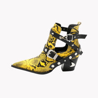 Snakeskin Buckles Short Boots Yellow EU 40 US 9