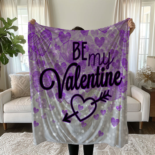 Valentine's Day Linen Bedding Set with Purple Hearts and BE MY Valentine Text duvet cover