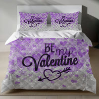 Valentine's Day Linen Bedding Set - Romantic Purple Hearts Design 4pcs - Quilt Sets