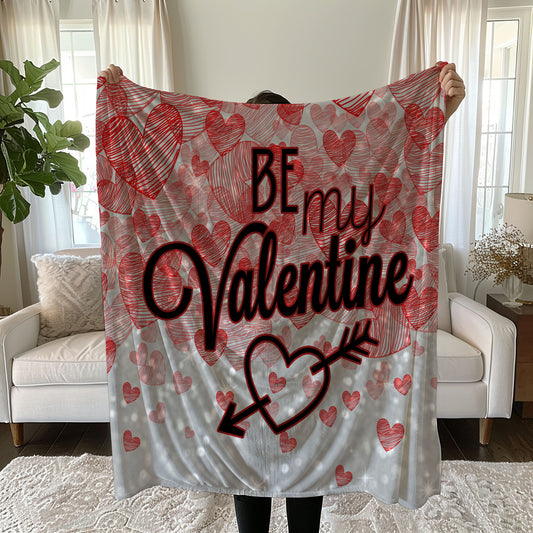 Valentine's Day Linen Bedding Set with Red Hearts and BE MY VALENTINE Text duvet cover