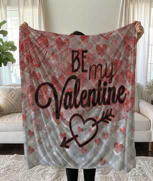 Valentine's Day Linen Bedding Set with Red Hearts and BE MY VALENTINE Text quilt