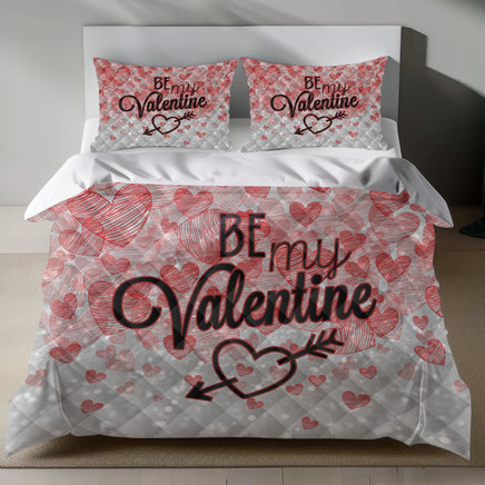 Valentine's Day Linen Bedding Set - Romantic Heart Design 4pcs - Quilt Sets