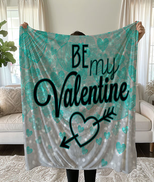 Valentine's Day Linen Bedding Set with Teal Hearts and BE MY VALENTINE Text duvet cover