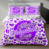 Valentine's Day Bedding Set - Purple Heart Pattern, Eco-Friendly Linen 4pcs - Bedding Sets