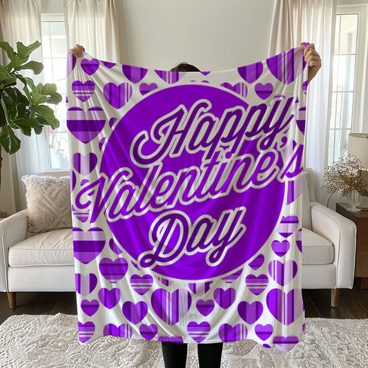 Valentine's Day bedding set with purple heart pattern on white background duvet cover