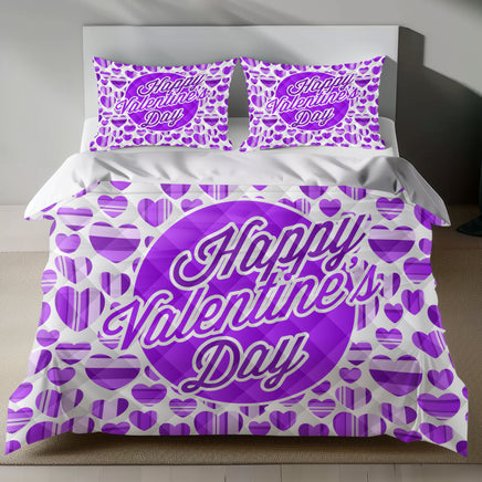 Valentine's Day Bedding Set - Purple Heart Pattern, Eco-Friendly Linen 4pcs - Quilt Sets