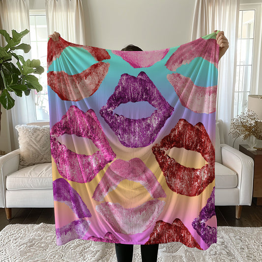 Vibrant lip print ombre linen duvet cover set on bed - duvet cover