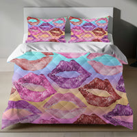 Vibrant Lip Print Ombre Linen Duvet Cover Set - Eco-Friendly & Hypoallergenic 4pcs - Quilt Sets