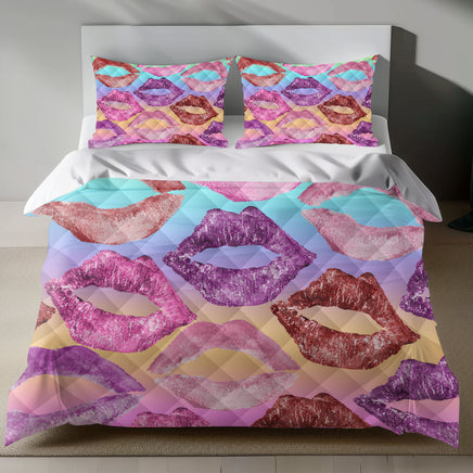 Vibrant Lip Print Ombre Linen Duvet Cover Set - Eco-Friendly & Hypoallergenic 4pcs - Quilt Sets