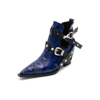 Snakeskin Buckles Short Boots Blue EU 37 US 6.5