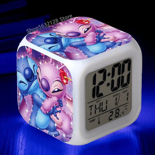 Alarm Clock with Night Light and Color Changing LEDs - Lilo & Stitch Desk Home Decor for Kids - Lusy Store LLC