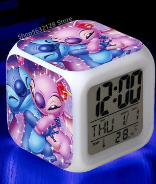 Alarm Clock with Night Light and Color Changing LEDs - Lilo & Stitch Desk Home Decor for Kids - Lusy Store LLC