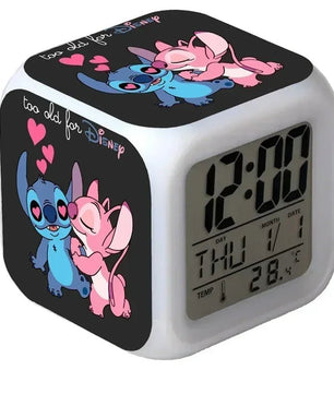 Alarm Clock with Night Light and Color Changing LEDs - Lilo & Stitch Desk Home Decor for Kids - Lusy Store LLC