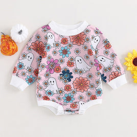 Autumn Halloween Baby Jumpsuit Flower Ghost Long-sleeve Jump Suit Pink