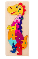 Children's Cartoon Number Animal Puzzle – Wooden 3D Fun Tyrannosaurus