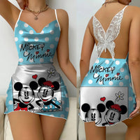 Backless Dress Mickey Minnie Mouse Pajama Skirt Womens Dresses Bow Knot Satin Surface Fashion 3